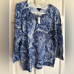 NWT Talbot’s Blue Paisley Women's Sweater Top
